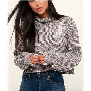 Free People BK Wine Red and White Turtleneck Long Sleeve Cropped Top in Size M